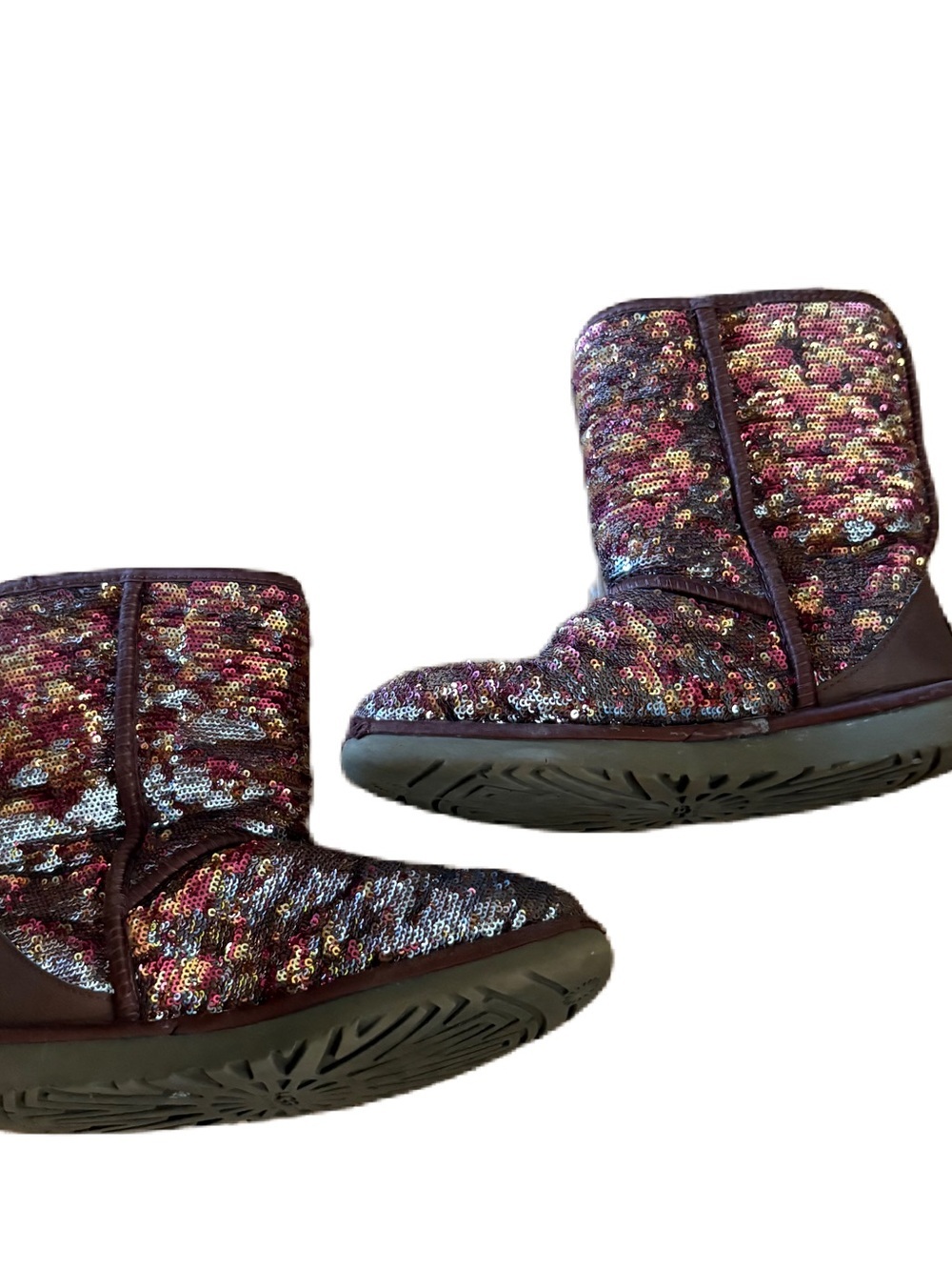 UGG Sequin Short Booties in Purple Multi Magenta Brown Sz 6 Leather Limited Ed